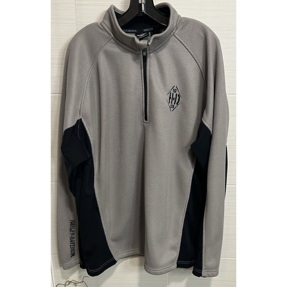 Harley Davidson Motorcycle Heavy Knit Gray 1/4 Zip Pullover 2XL, Biker Casual